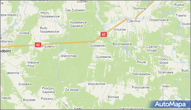 mapa Gustawów gmina Fałków, Gustawów gmina Fałków na mapie Targeo