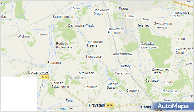 mapa Kostrzyna gmina Panki, Kostrzyna gmina Panki na mapie Targeo