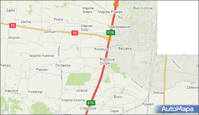 mapa Rokszyce Drugie, Rokszyce Drugie na mapie Targeo