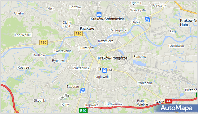 mapa Podgórze gmina Kraków, Podgórze gmina Kraków na mapie Targeo