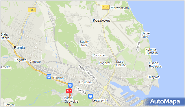 mapa Pogórze gmina Kosakowo, Pogórze gmina Kosakowo na mapie Targeo