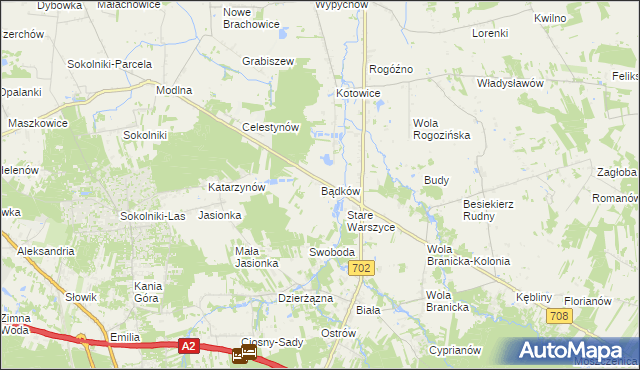 mapa Bądków gmina Zgierz, Bądków gmina Zgierz na mapie Targeo