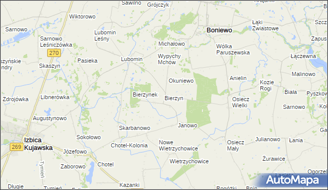 mapa Bierzyn gmina Boniewo, Bierzyn gmina Boniewo na mapie Targeo