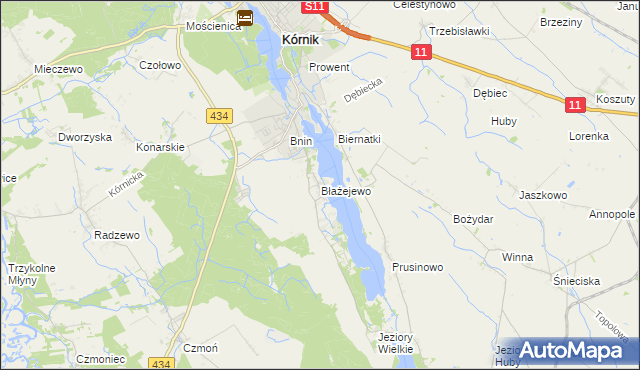 mapa Błażejewo gmina Kórnik, Błażejewo gmina Kórnik na mapie Targeo