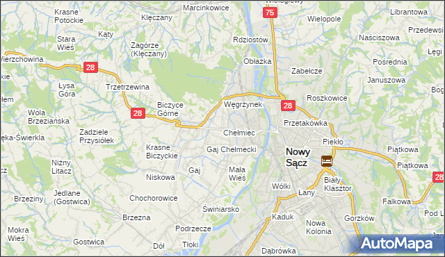 mapa Chełmiec powiat nowosądecki, Chełmiec powiat nowosądecki na mapie Targeo