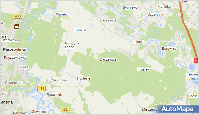 mapa Daszewice gmina Kórnik, Daszewice gmina Kórnik na mapie Targeo