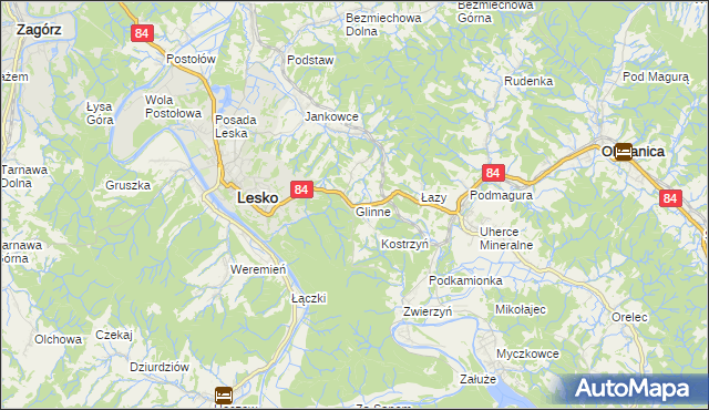 mapa Glinne gmina Lesko, Glinne gmina Lesko na mapie Targeo