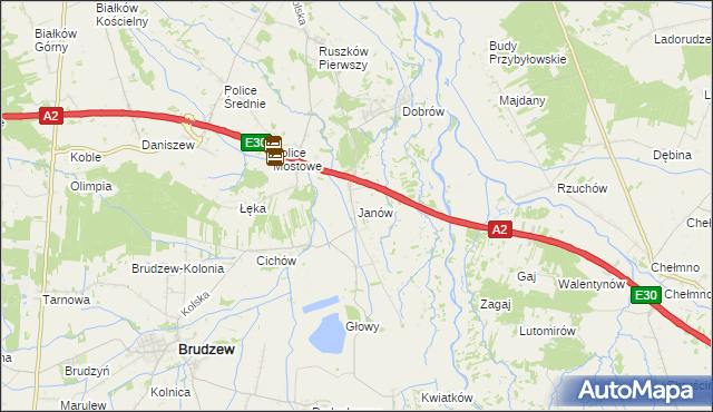 mapa Janów gmina Brudzew, Janów gmina Brudzew na mapie Targeo
