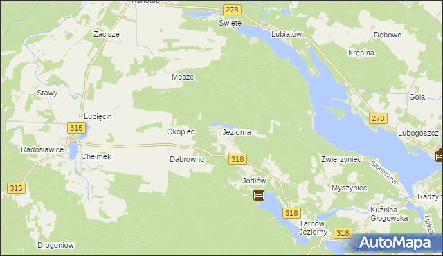 mapa Jeziorna gmina Nowa Sól, Jeziorna gmina Nowa Sól na mapie Targeo