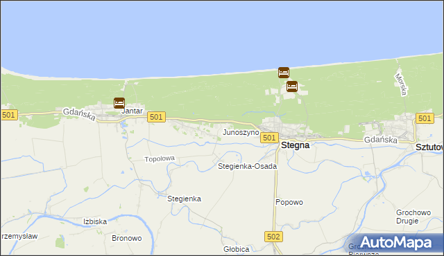 mapa Junoszyno, Junoszyno na mapie Targeo