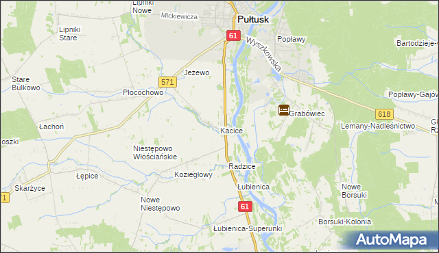 mapa Kacice gmina Pułtusk, Kacice gmina Pułtusk na mapie Targeo