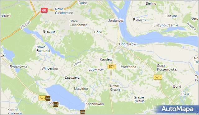 mapa Karolew gmina Gąbin, Karolew gmina Gąbin na mapie Targeo