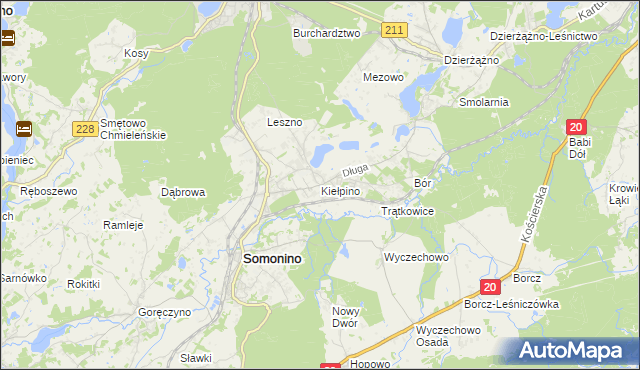 mapa Kiełpino gmina Kartuzy, Kiełpino gmina Kartuzy na mapie Targeo