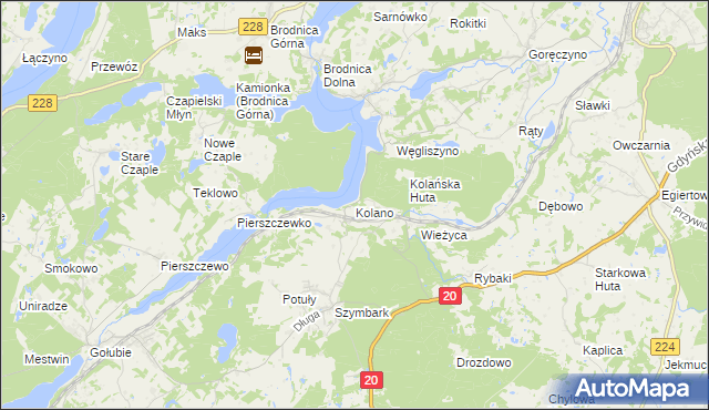 mapa Kolano gmina Stężyca, Kolano gmina Stężyca na mapie Targeo