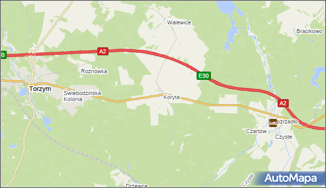 mapa Koryta gmina Torzym, Koryta gmina Torzym na mapie Targeo