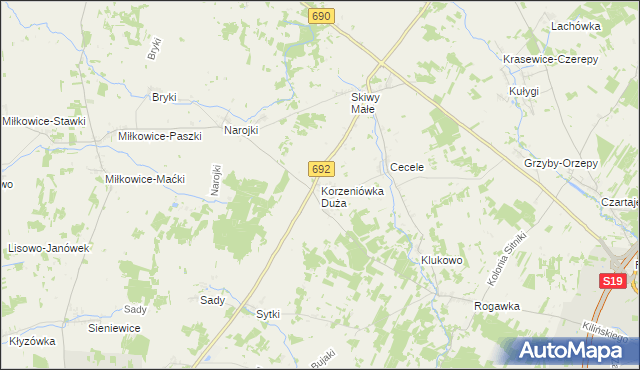 mapa Korzeniówka Duża, Korzeniówka Duża na mapie Targeo