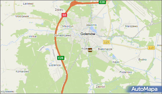 mapa Krzewno gmina Goleniów, Krzewno gmina Goleniów na mapie Targeo