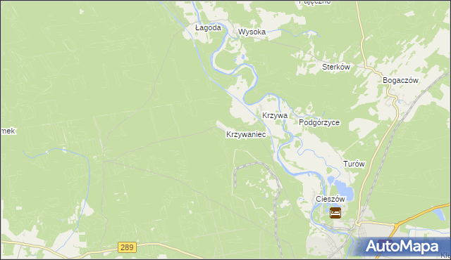 mapa Krzywaniec gmina Nowogród Bobrzański, Krzywaniec gmina Nowogród Bobrzański na mapie Targeo