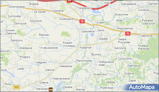 mapa Książnice gmina Gdów, Książnice gmina Gdów na mapie Targeo