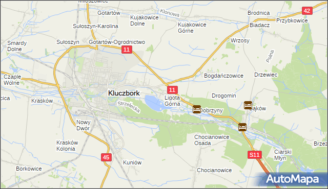 mapa Ligota Górna gmina Kluczbork, Ligota Górna gmina Kluczbork na mapie Targeo