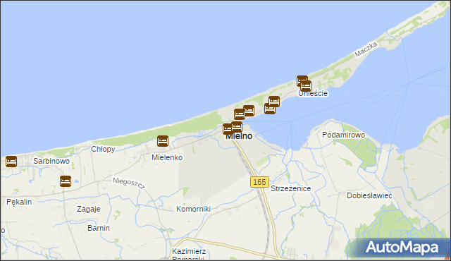 mapa Mielno powiat koszaliński, Mielno powiat koszaliński na mapie Targeo