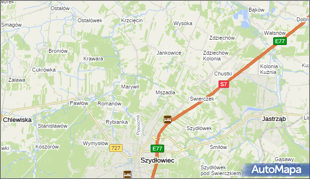 mapa Mszadla gmina Szydłowiec, Mszadla gmina Szydłowiec na mapie Targeo