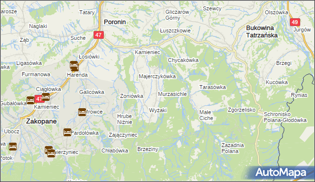 mapa Murzasichle, Murzasichle na mapie Targeo