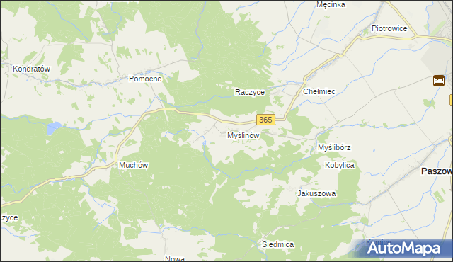 mapa Myślinów, Myślinów na mapie Targeo