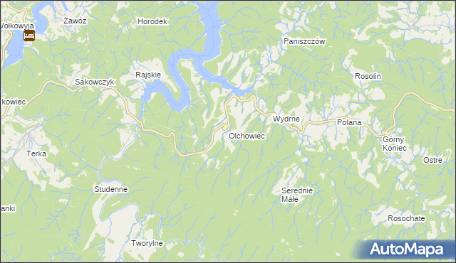 mapa Olchowiec gmina Czarna, Olchowiec gmina Czarna na mapie Targeo