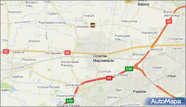mapa Ożarów Mazowiecki, Ożarów Mazowiecki na mapie Targeo