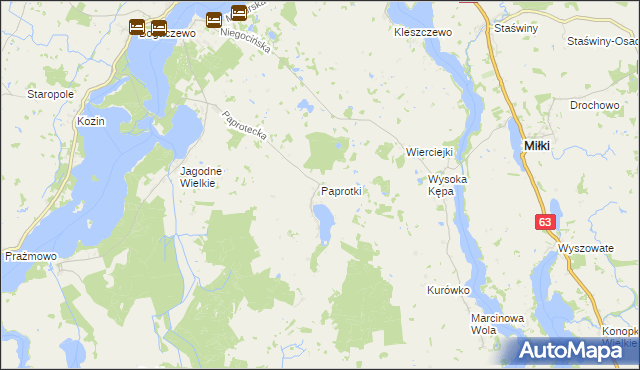 mapa Paprotki gmina Miłki, Paprotki gmina Miłki na mapie Targeo
