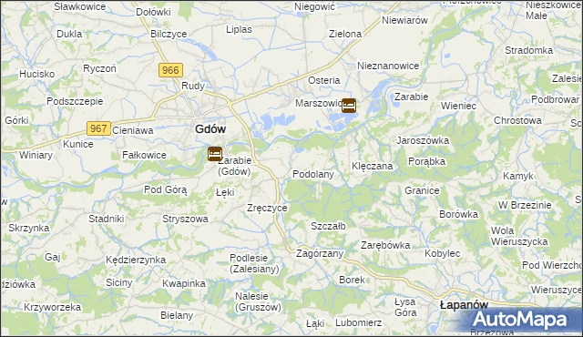 mapa Podolany gmina Gdów, Podolany gmina Gdów na mapie Targeo