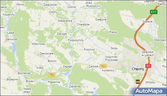 mapa Polichno gmina Chęciny, Polichno gmina Chęciny na mapie Targeo