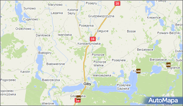 mapa Pomorze gmina Giby, Pomorze gmina Giby na mapie Targeo