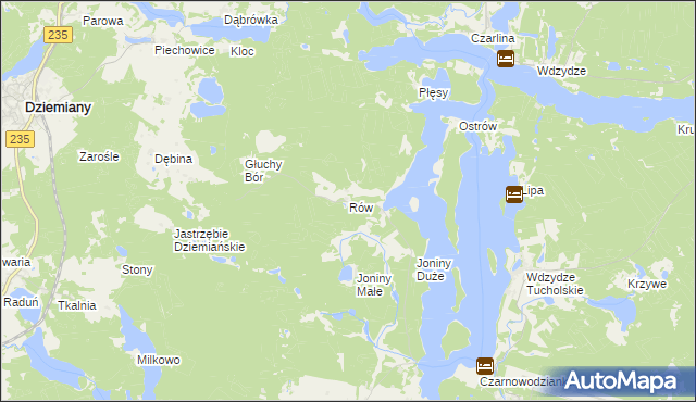 mapa Rów gmina Dziemiany, Rów gmina Dziemiany na mapie Targeo