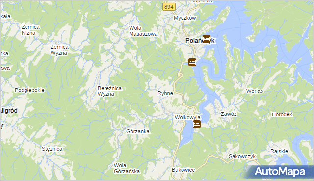 mapa Rybne gmina Solina, Rybne gmina Solina na mapie Targeo