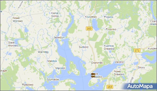 mapa Sulibórz gmina Czaplinek, Sulibórz gmina Czaplinek na mapie Targeo