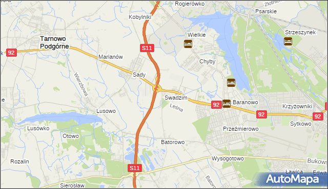 mapa Swadzim gmina Tarnowo Podgórne, Swadzim gmina Tarnowo Podgórne na mapie Targeo