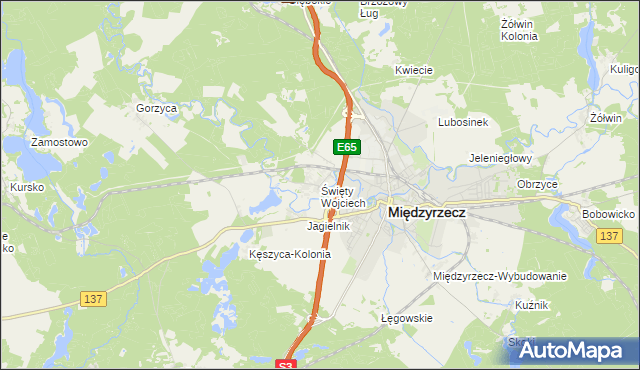 mapa Święty Wojciech gmina Międzyrzecz, Święty Wojciech gmina Międzyrzecz na mapie Targeo