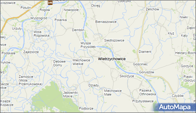 mapa Wietrzychowice powiat tarnowski, Wietrzychowice powiat tarnowski na mapie Targeo