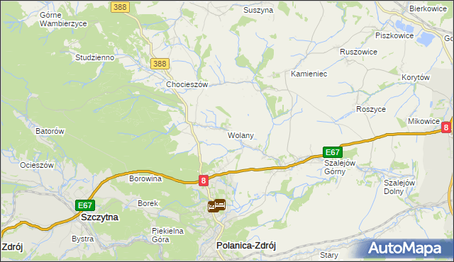 mapa Wolany gmina Szczytna, Wolany gmina Szczytna na mapie Targeo