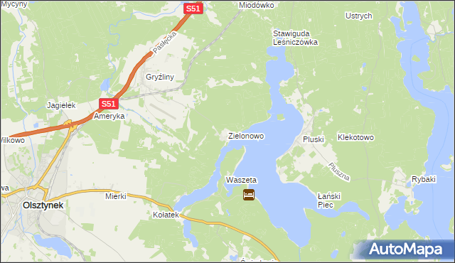 mapa Zielonowo gmina Stawiguda, Zielonowo gmina Stawiguda na mapie Targeo