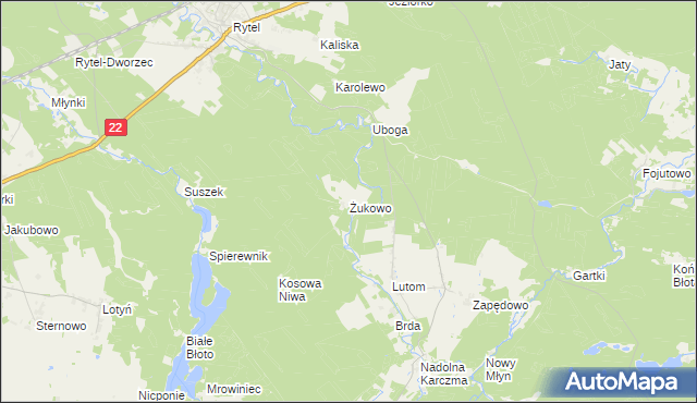 mapa Żukowo gmina Czersk, Żukowo gmina Czersk na mapie Targeo