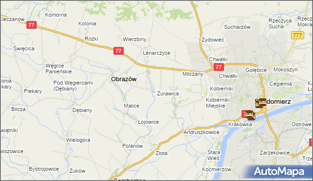 mapa Żurawica gmina Obrazów, Żurawica gmina Obrazów na mapie Targeo