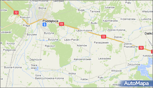 mapa Adamów gmina Poddębice, Adamów gmina Poddębice na mapie Targeo