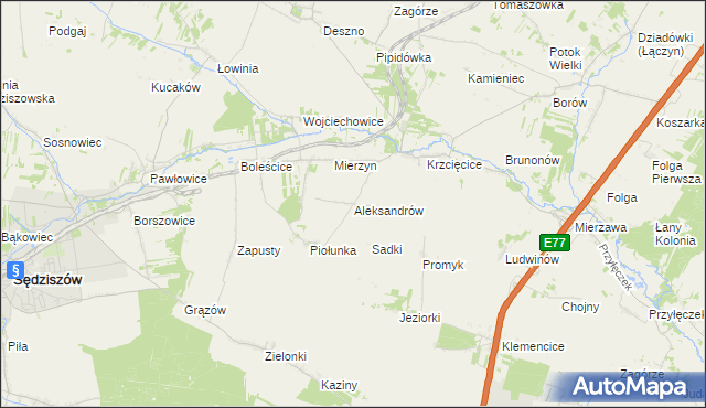 mapa Aleksandrów gmina Sędziszów, Aleksandrów gmina Sędziszów na mapie Targeo