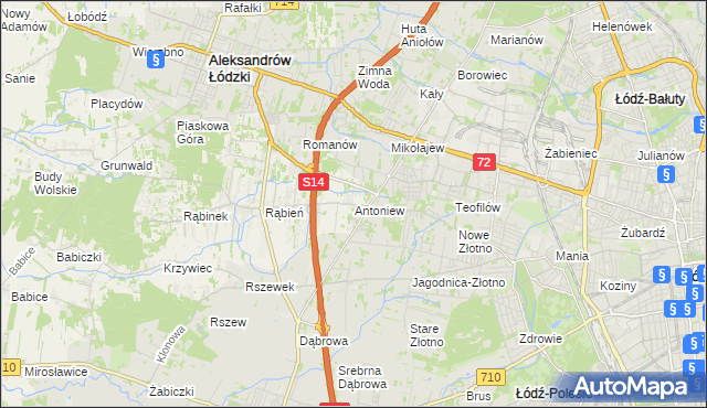 mapa Antoniew gmina Aleksandrów Łódzki, Antoniew gmina Aleksandrów Łódzki na mapie Targeo
