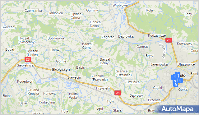 mapa Bączal Dolny, Bączal Dolny na mapie Targeo