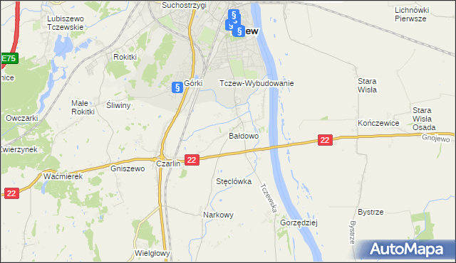 mapa Bałdowo gmina Tczew, Bałdowo gmina Tczew na mapie Targeo