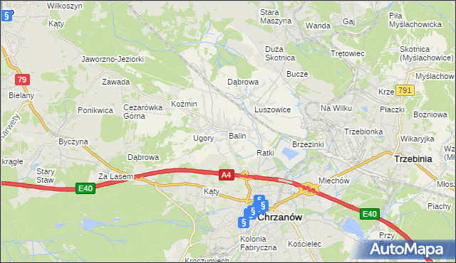 mapa Balin gmina Chrzanów, Balin gmina Chrzanów na mapie Targeo